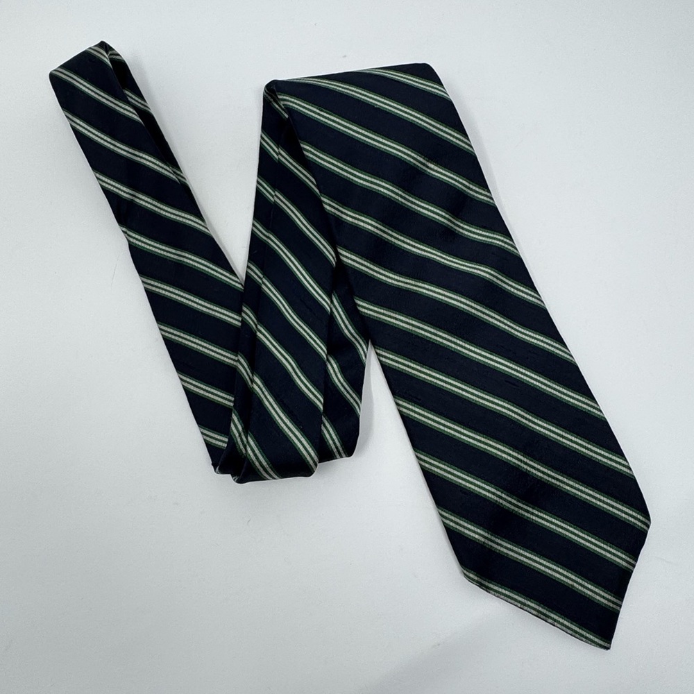 Bert Pulitzer Navy Blue‎ Green Diagonal Striped Silk Tie, classic preppy office